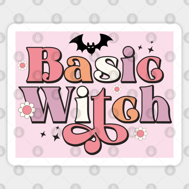 Basic Witch Cute Funny Halloween Bats Flowers Trendy Sticker by IslandGirl Co.